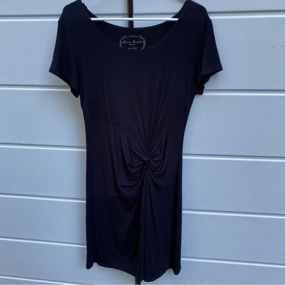 Peruvian Connection Knot Front Black Jersey Knit Dress Made in Peru Medium - Picture 1 of 6